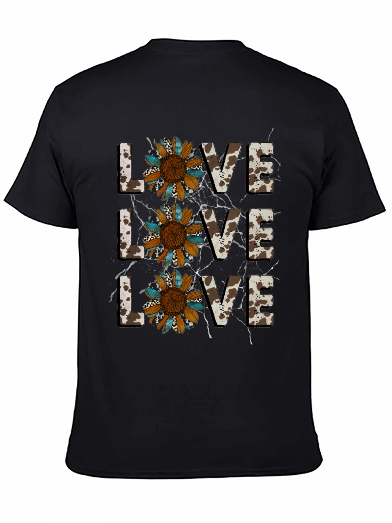 Live Love Sunflower Cow Print Graphic Tee
