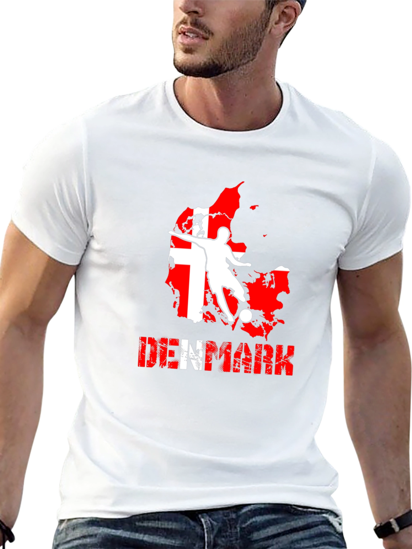 Denmark Soccer T-Shirt: Red & White Map Design
