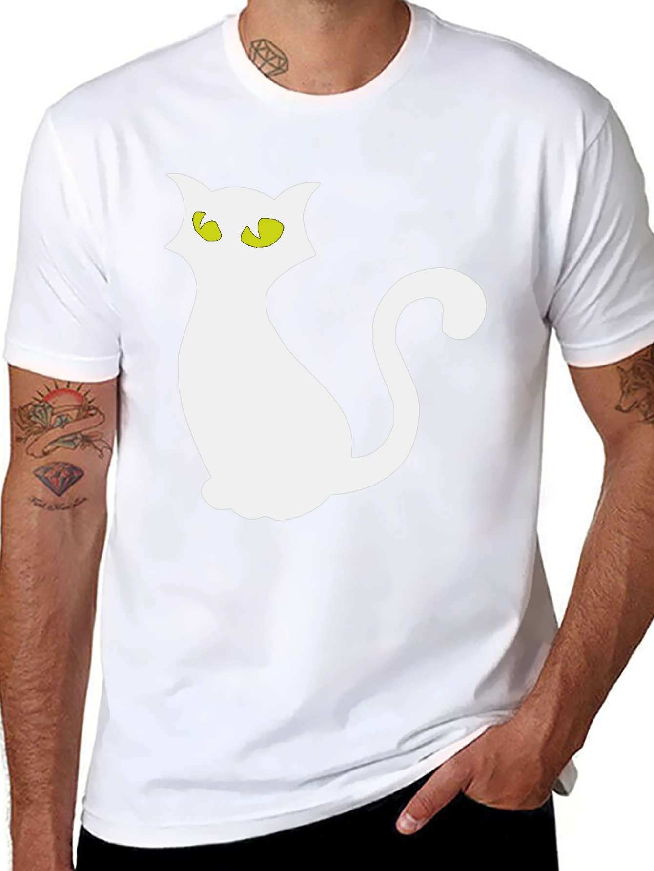 Halloween Cat T-Shirt - Black Crew Neck