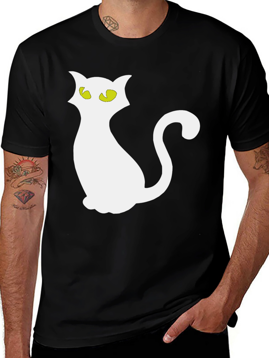 Halloween Cat T-Shirt - Black Crew Neck