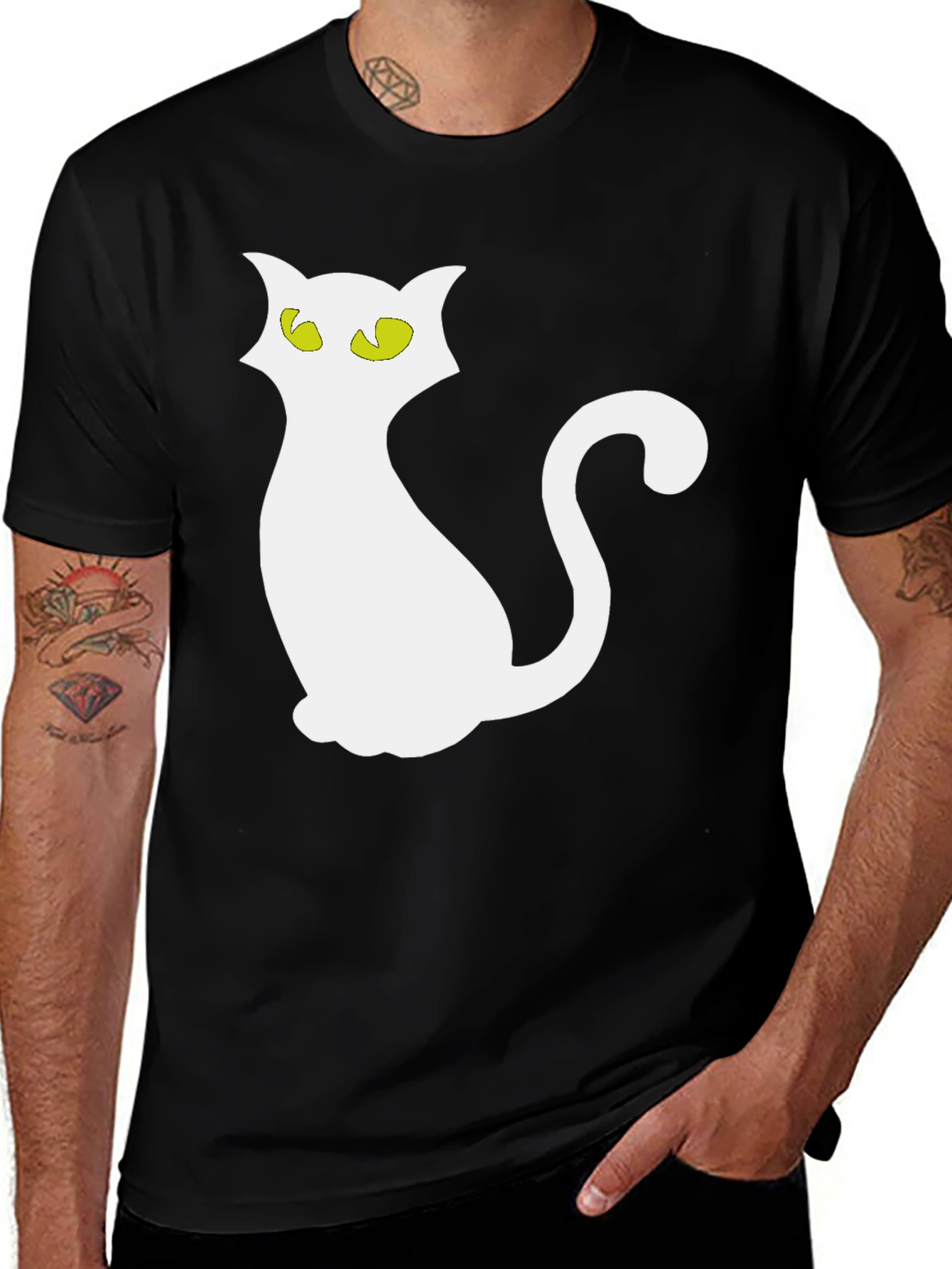 Halloween Cat T-Shirt - Black Crew Neck