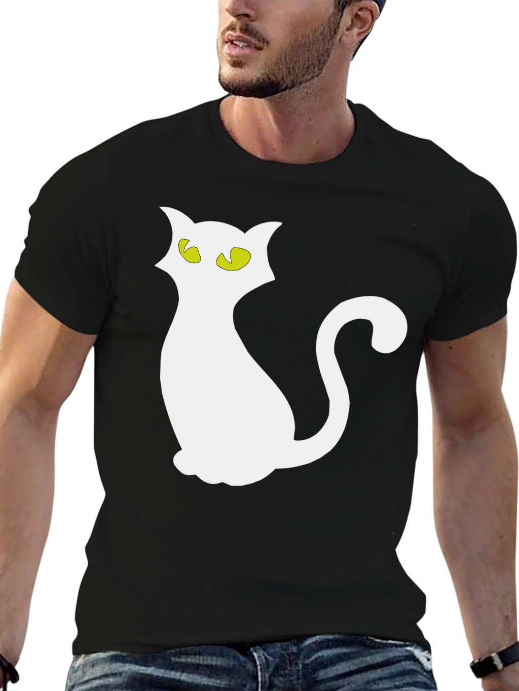 Halloween Cat T-Shirt - Black Crew Neck