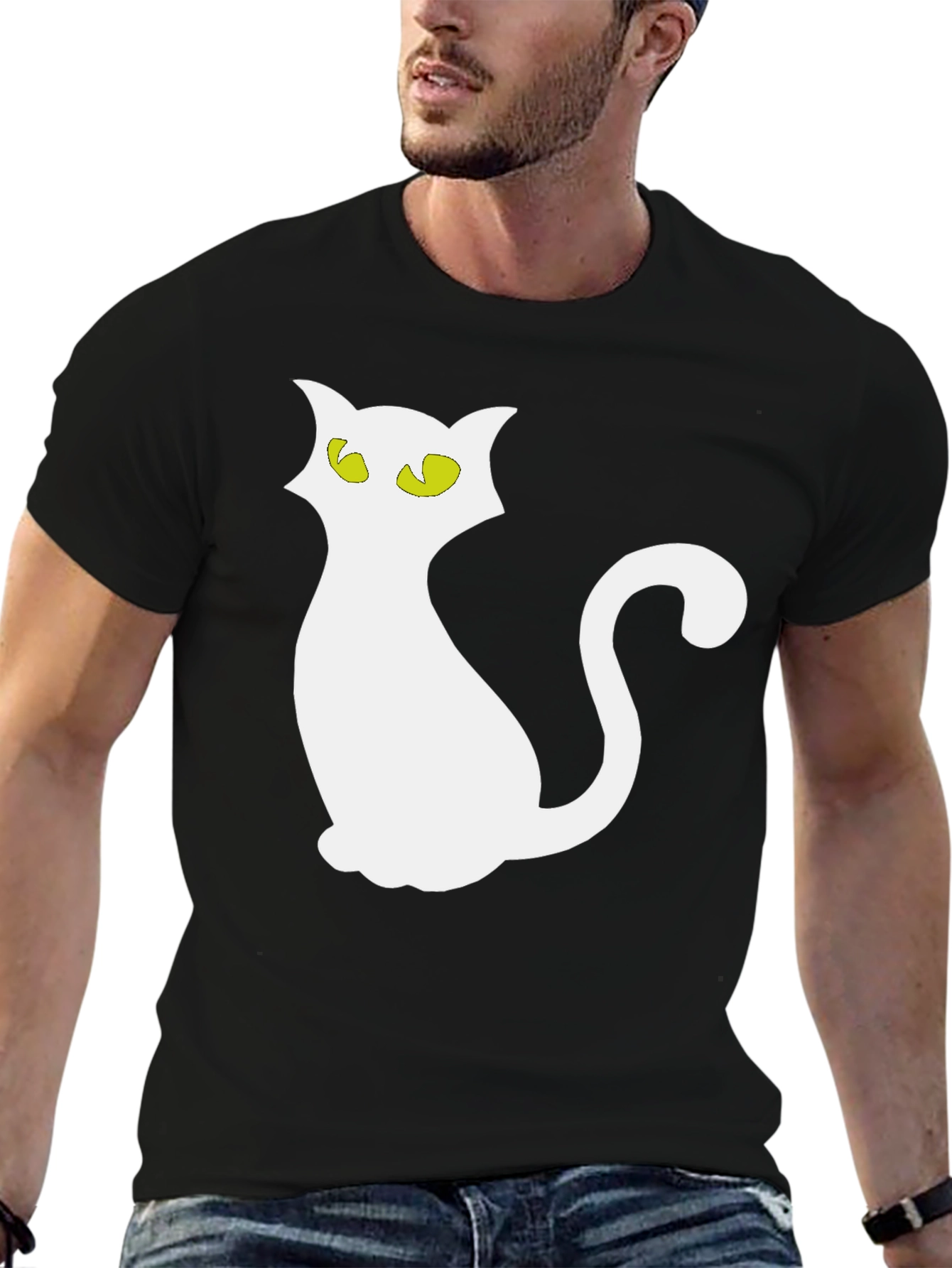 Halloween Cat T-Shirt - Black Crew Neck