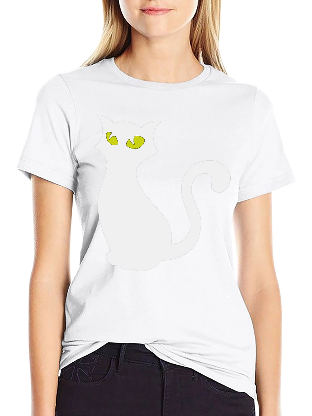 Halloween Cat T-Shirt - Black Crew Neck