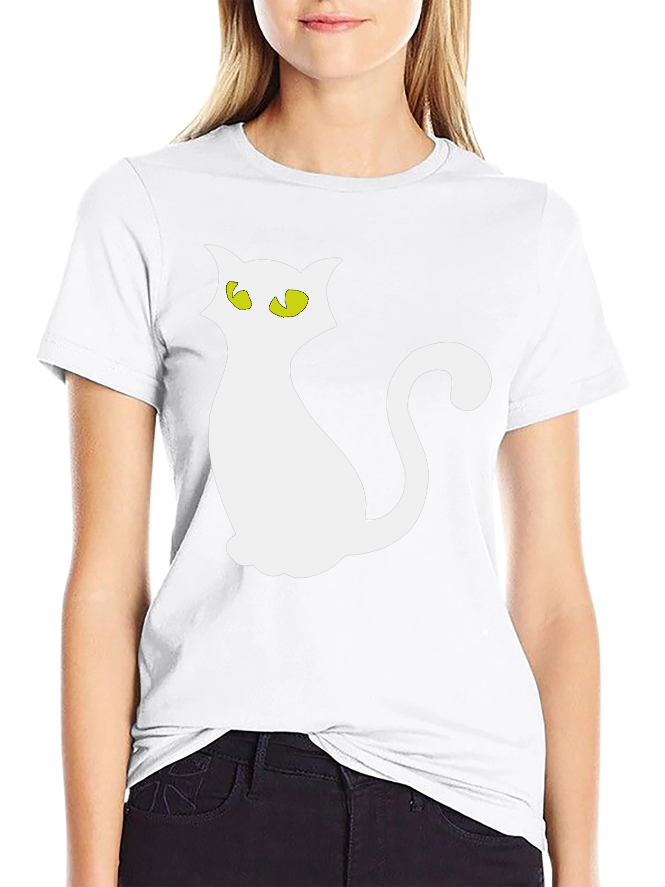 Halloween Cat T-Shirt - Black Crew Neck
