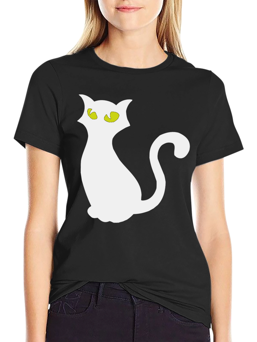 Halloween Cat T-Shirt - Black Crew Neck