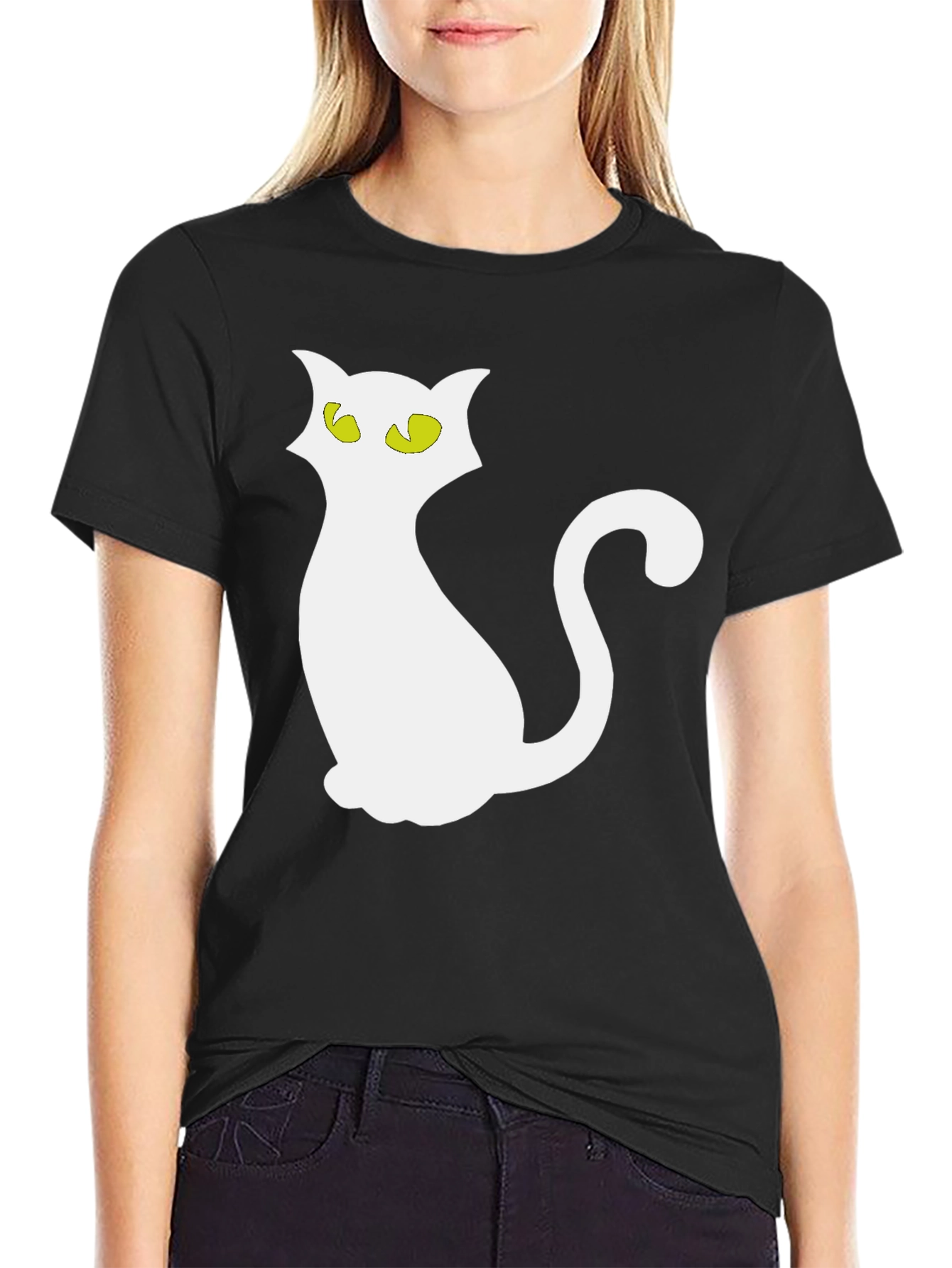 Halloween Cat T-Shirt - Black Crew Neck