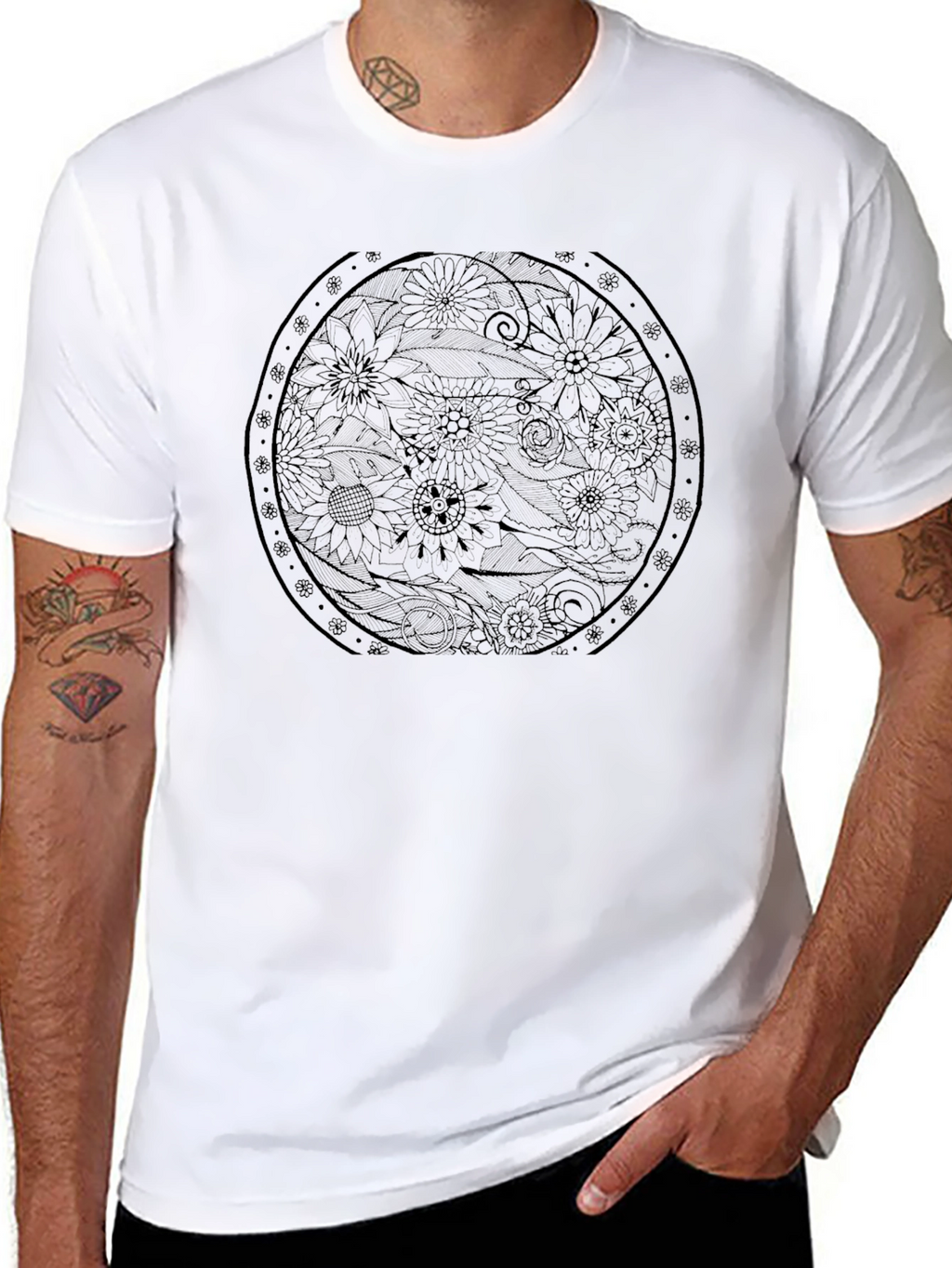 Floral Mandala Graphic Black T-Shirt