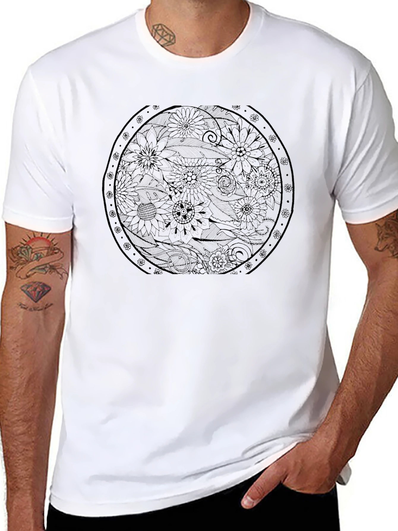 Floral Mandala Graphic Black T-Shirt