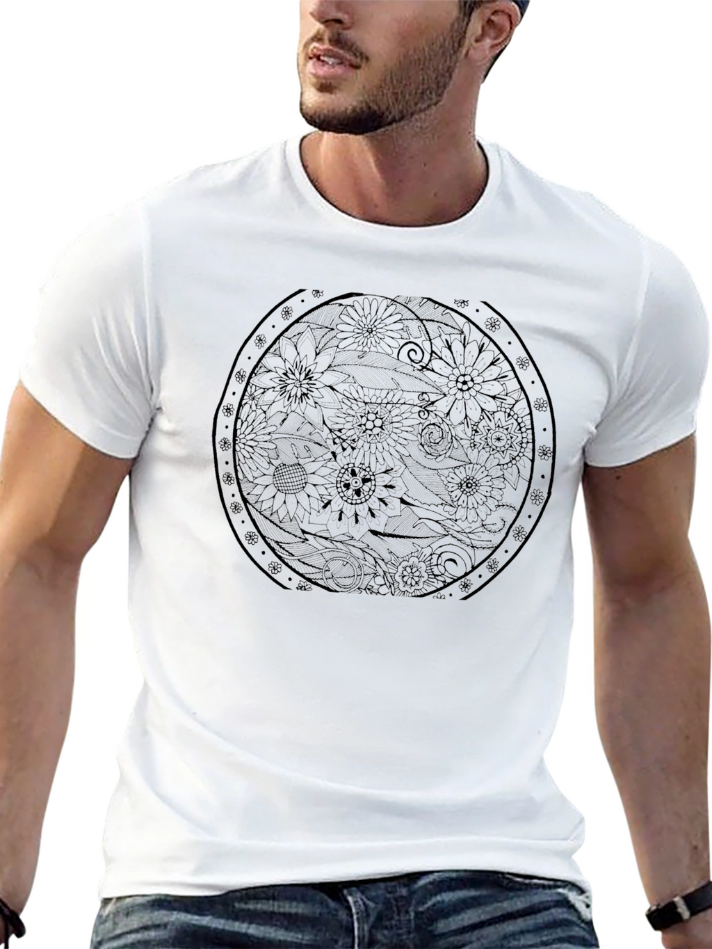 Floral Mandala Graphic Black T-Shirt