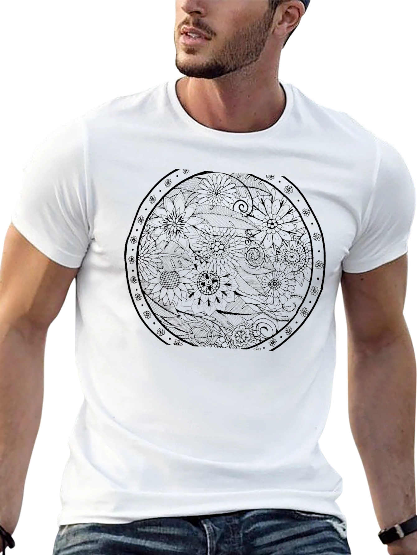 Floral Mandala Graphic Black T-Shirt