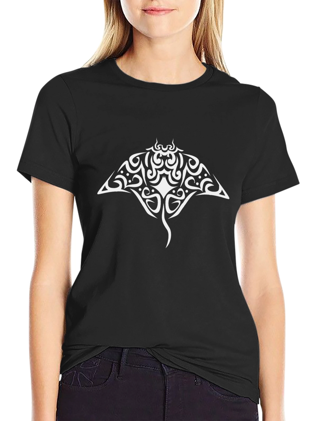 Tribal Stingray Graphic Black Tee Shirt