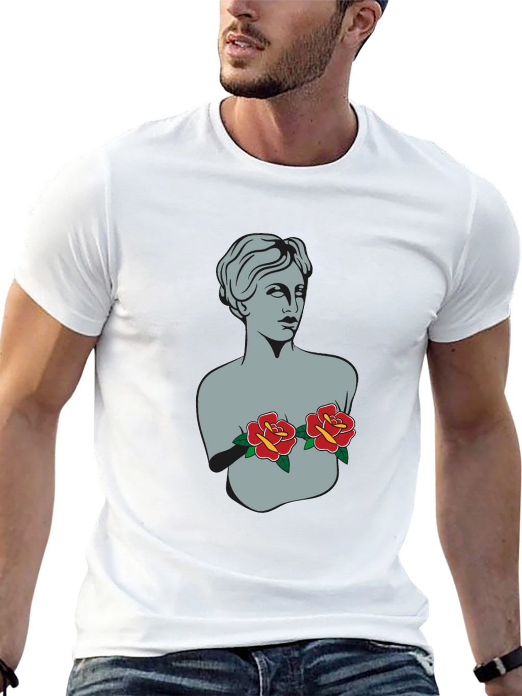 Statue Bust with Roses Graphic Tee