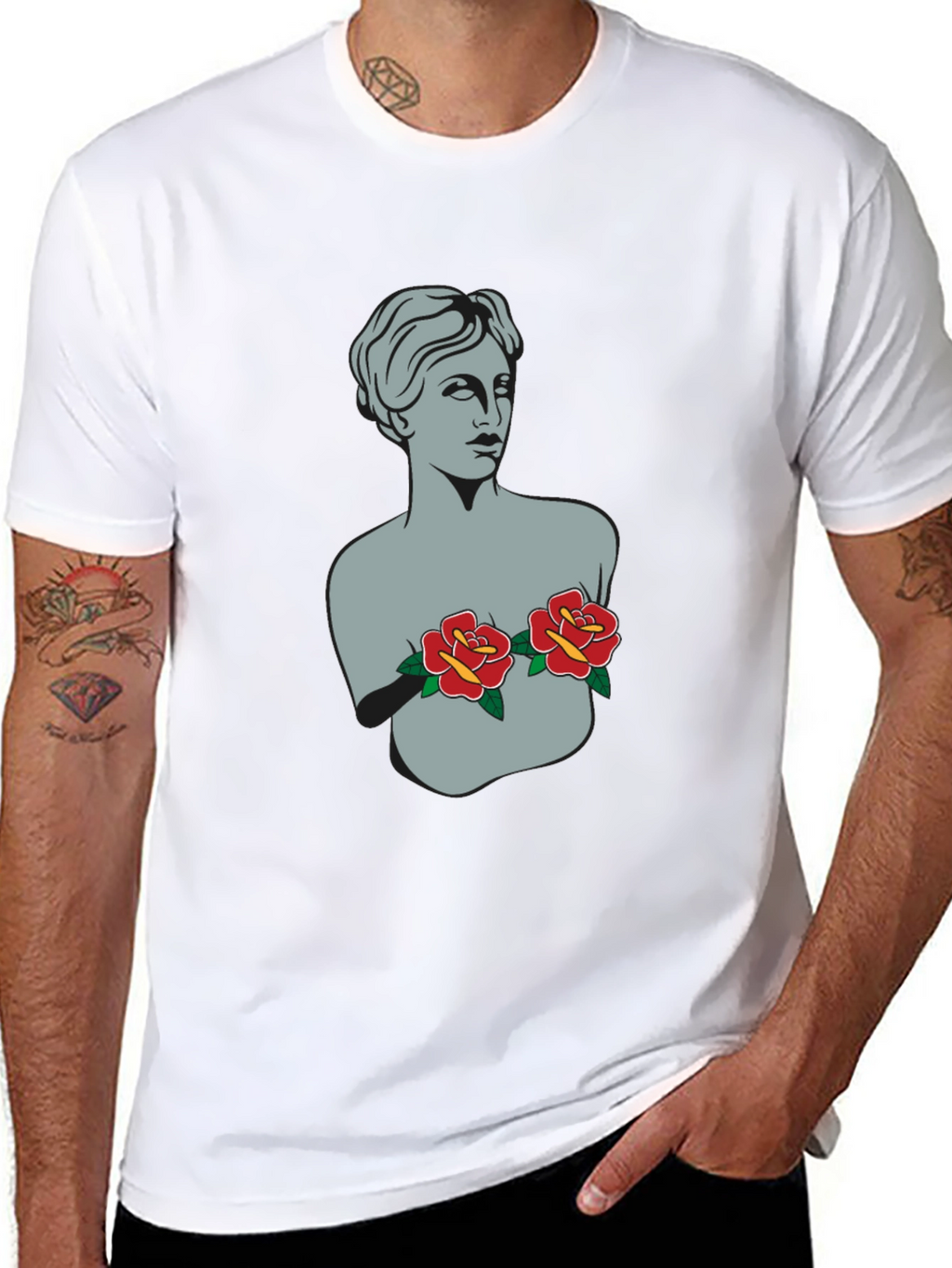 Statue Bust with Roses Graphic Tee