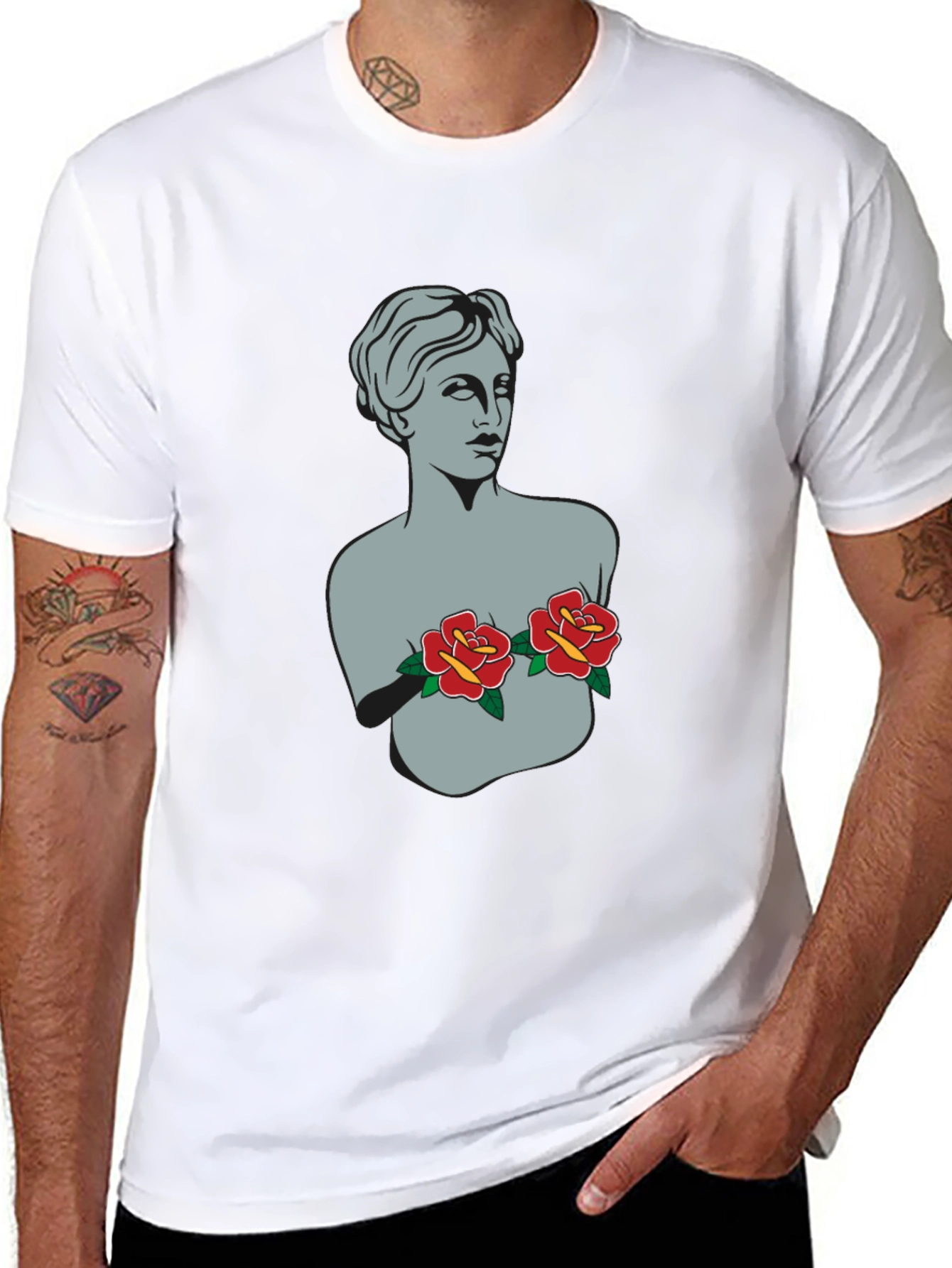 Statue Bust with Roses Graphic Tee