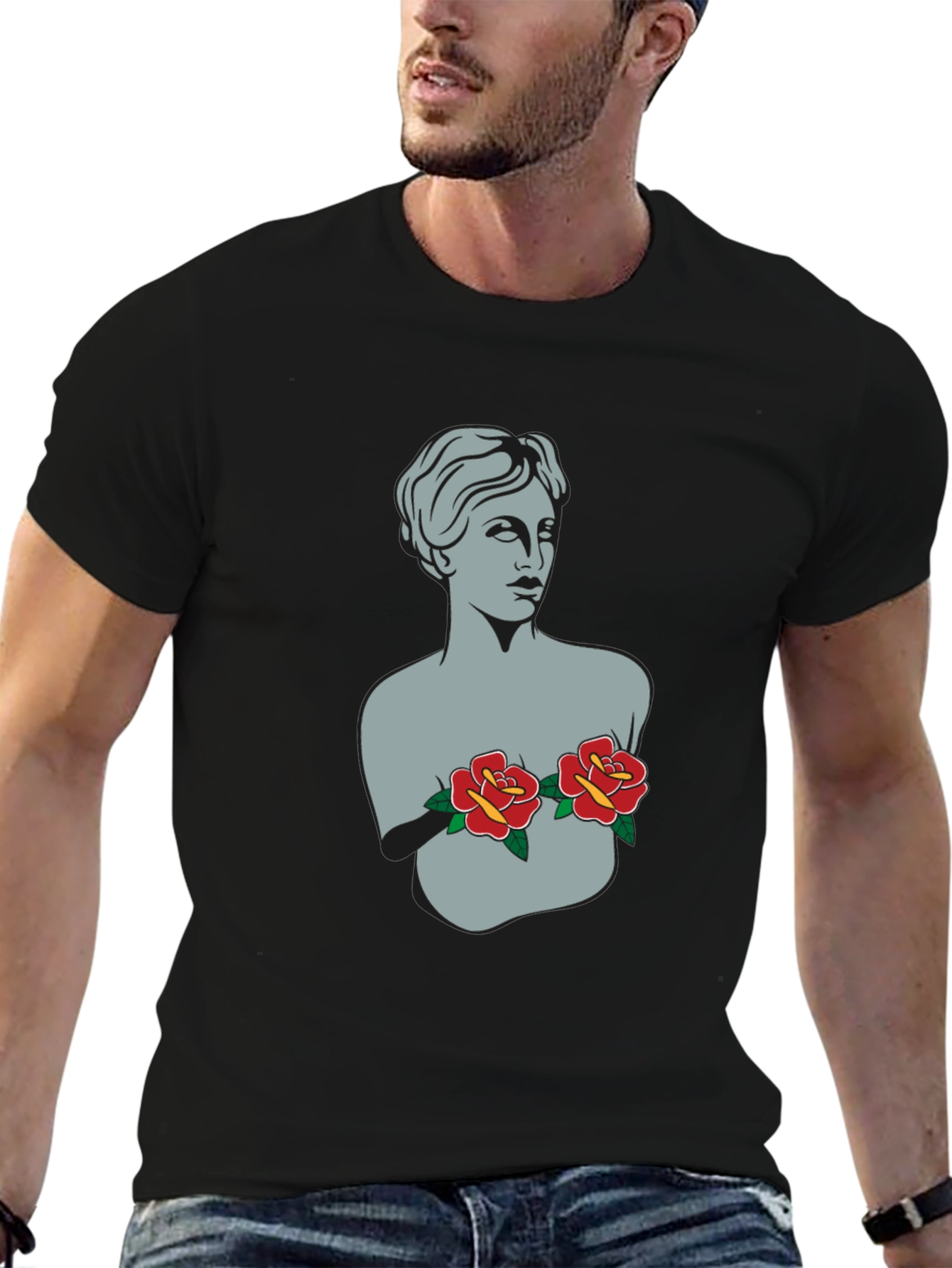 Statue Bust with Roses Graphic Tee