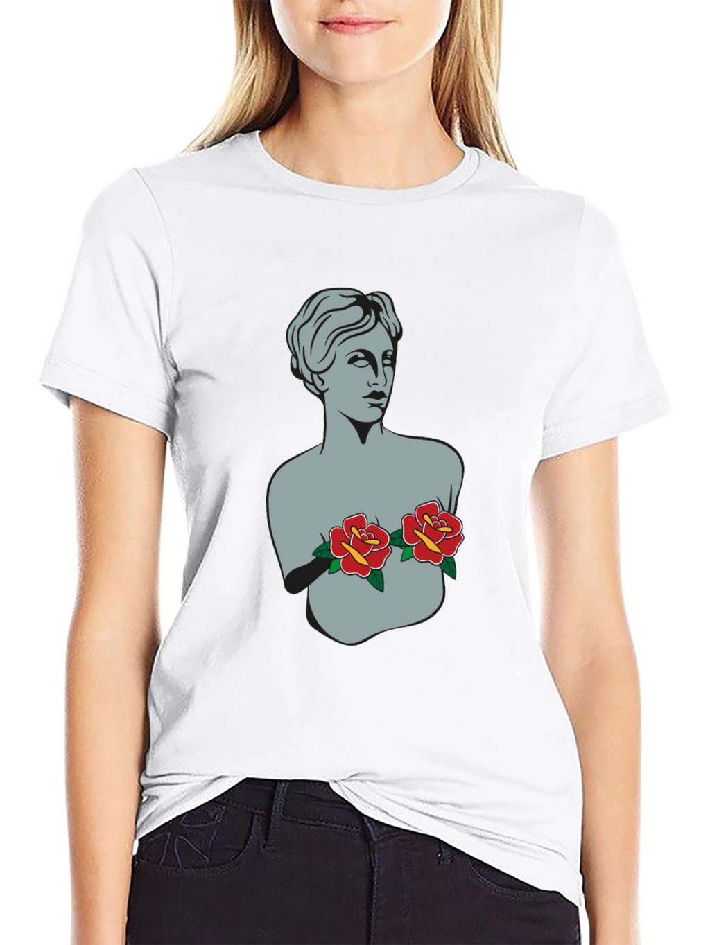 Statue Bust with Roses Graphic Tee