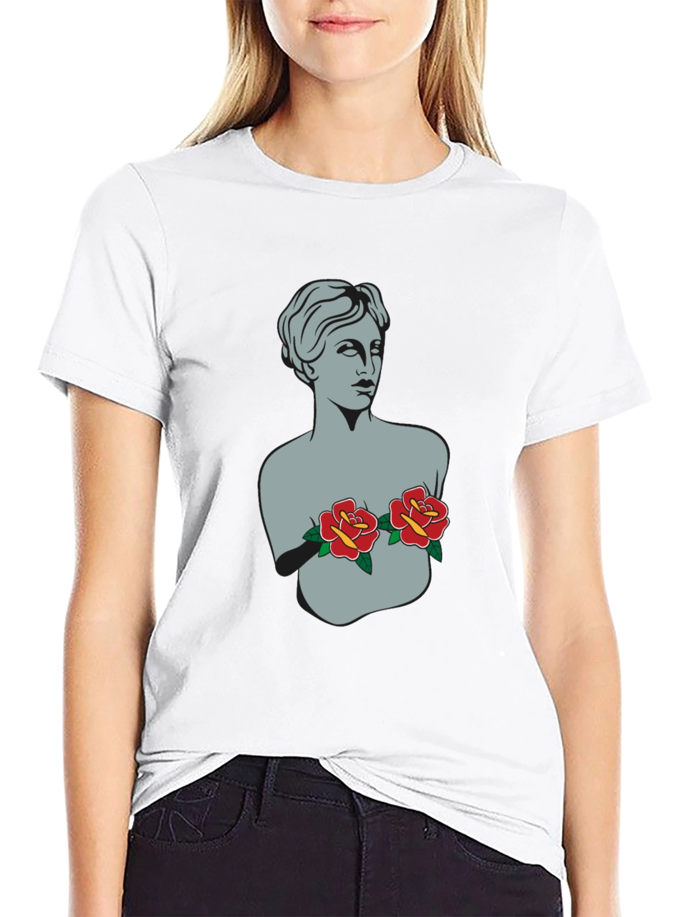 Statue Bust with Roses Graphic Tee
