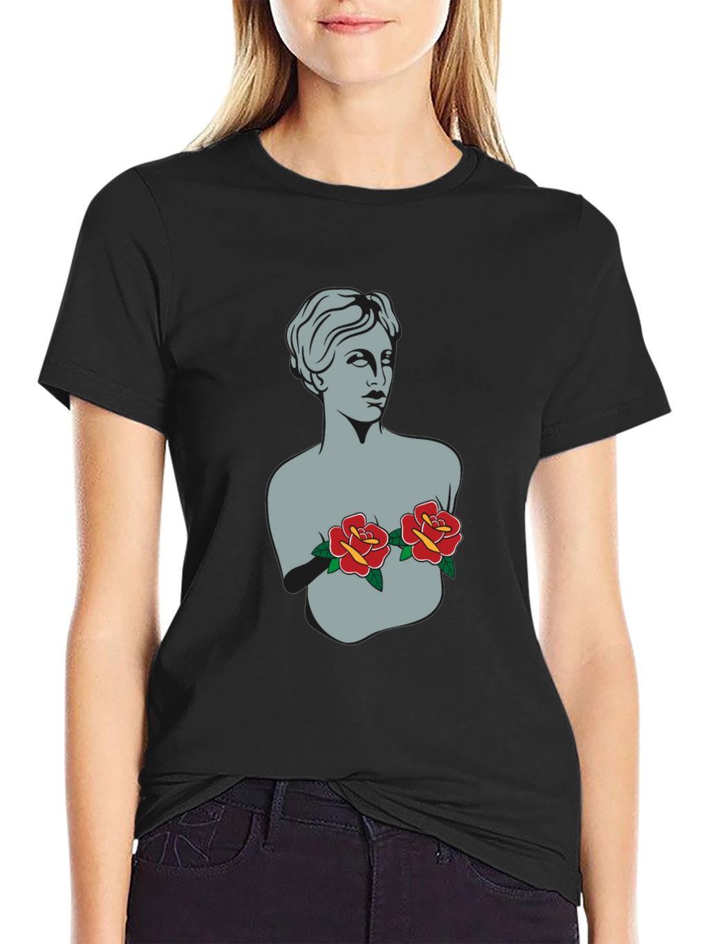 Statue Bust with Roses Graphic Tee
