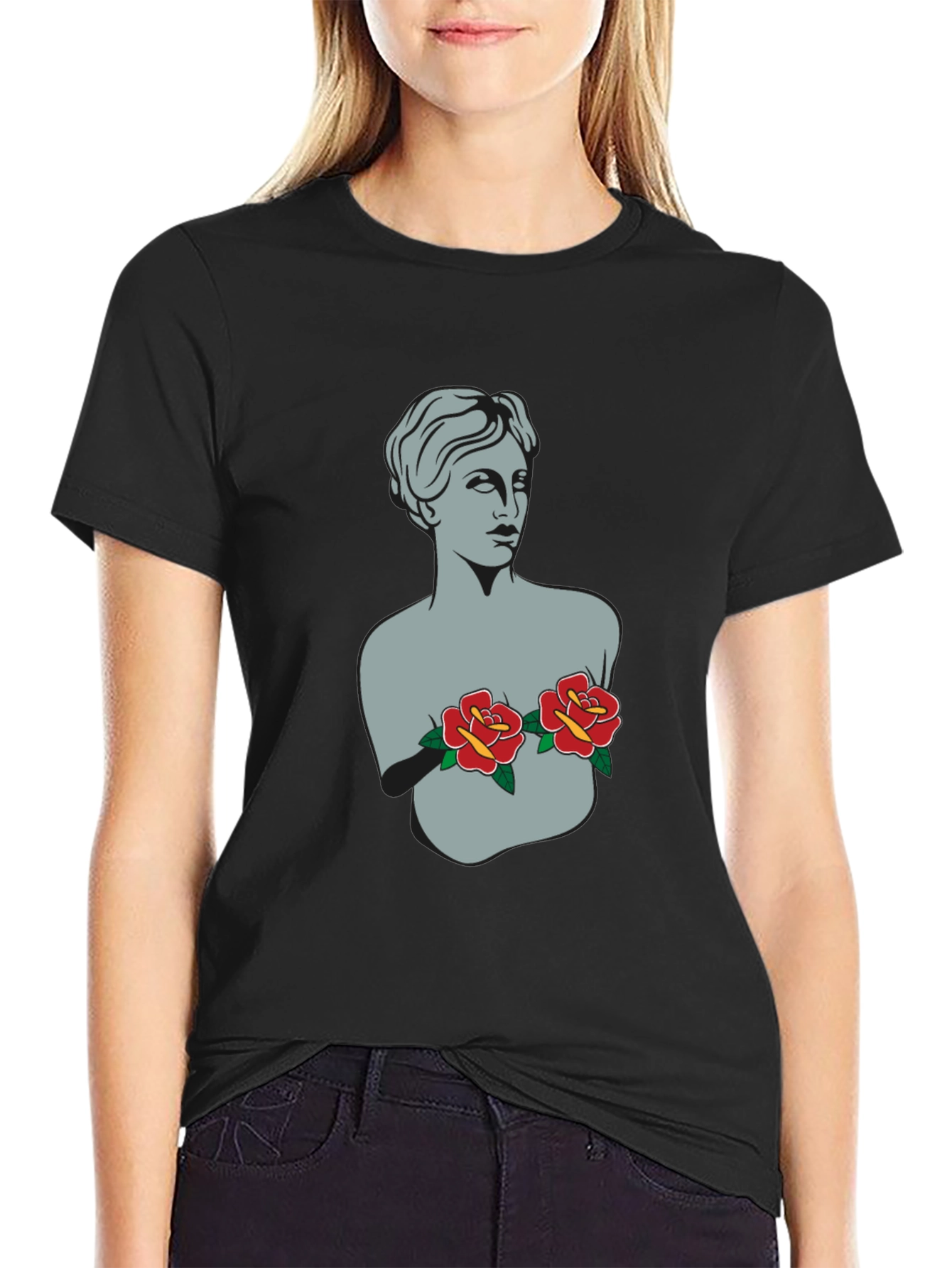 Statue Bust with Roses Graphic Tee