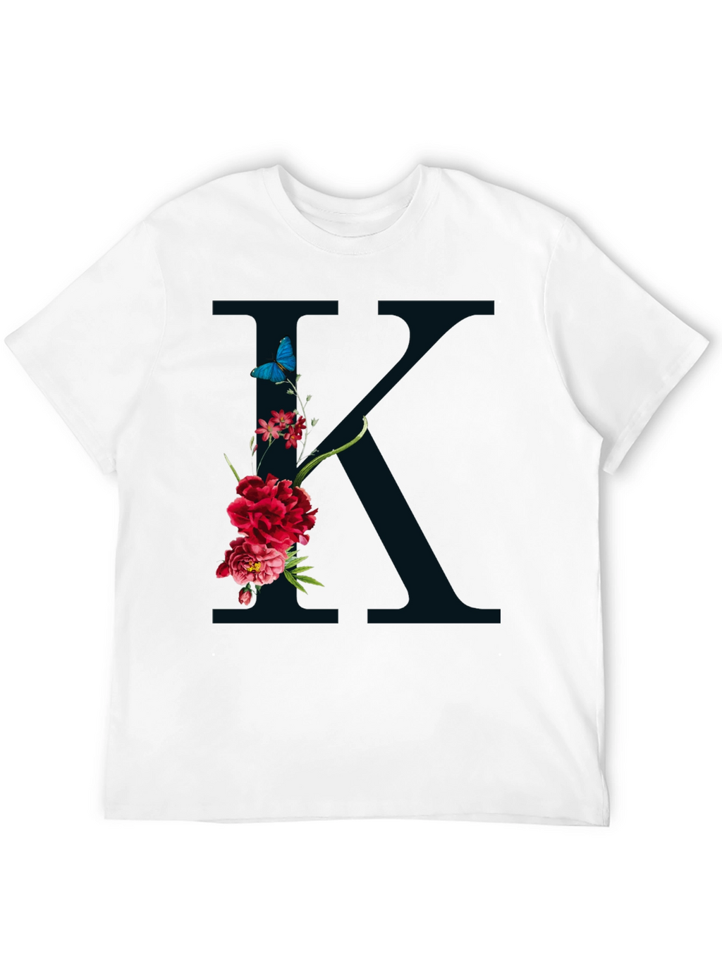 Floral K Initial Graphic Black T-Shirt