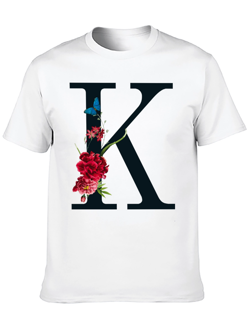 Floral K Initial Graphic Black T-Shirt