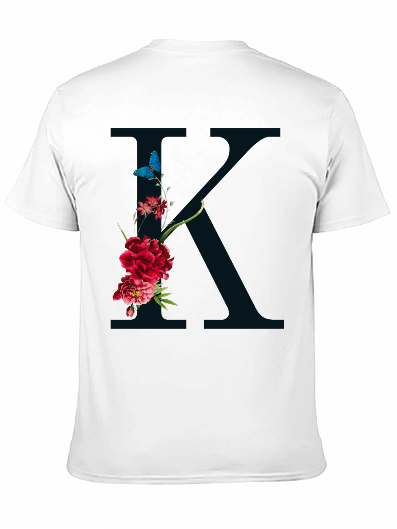 Floral K Initial Graphic Black T-Shirt