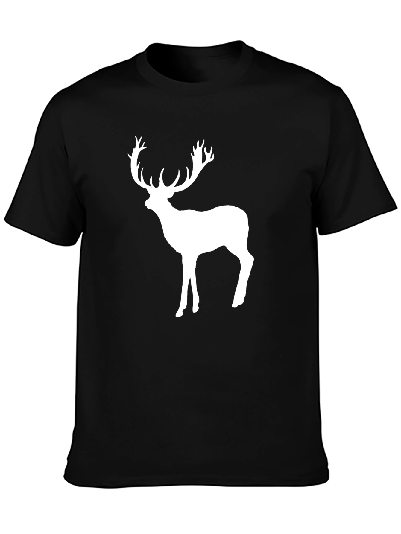 Mens Black T-Shirt with White Deer Graphic