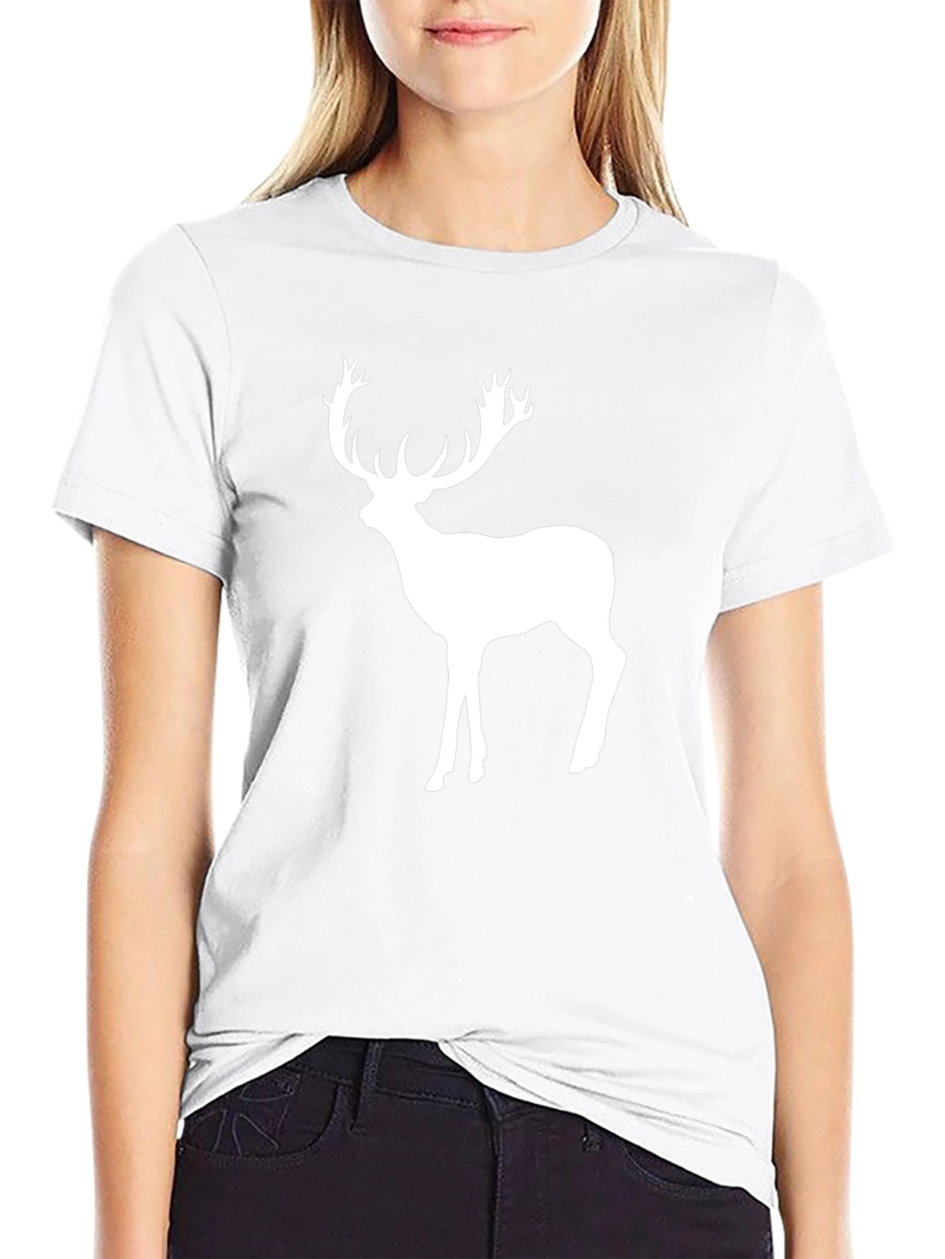 Mens Black T-Shirt with White Deer Graphic