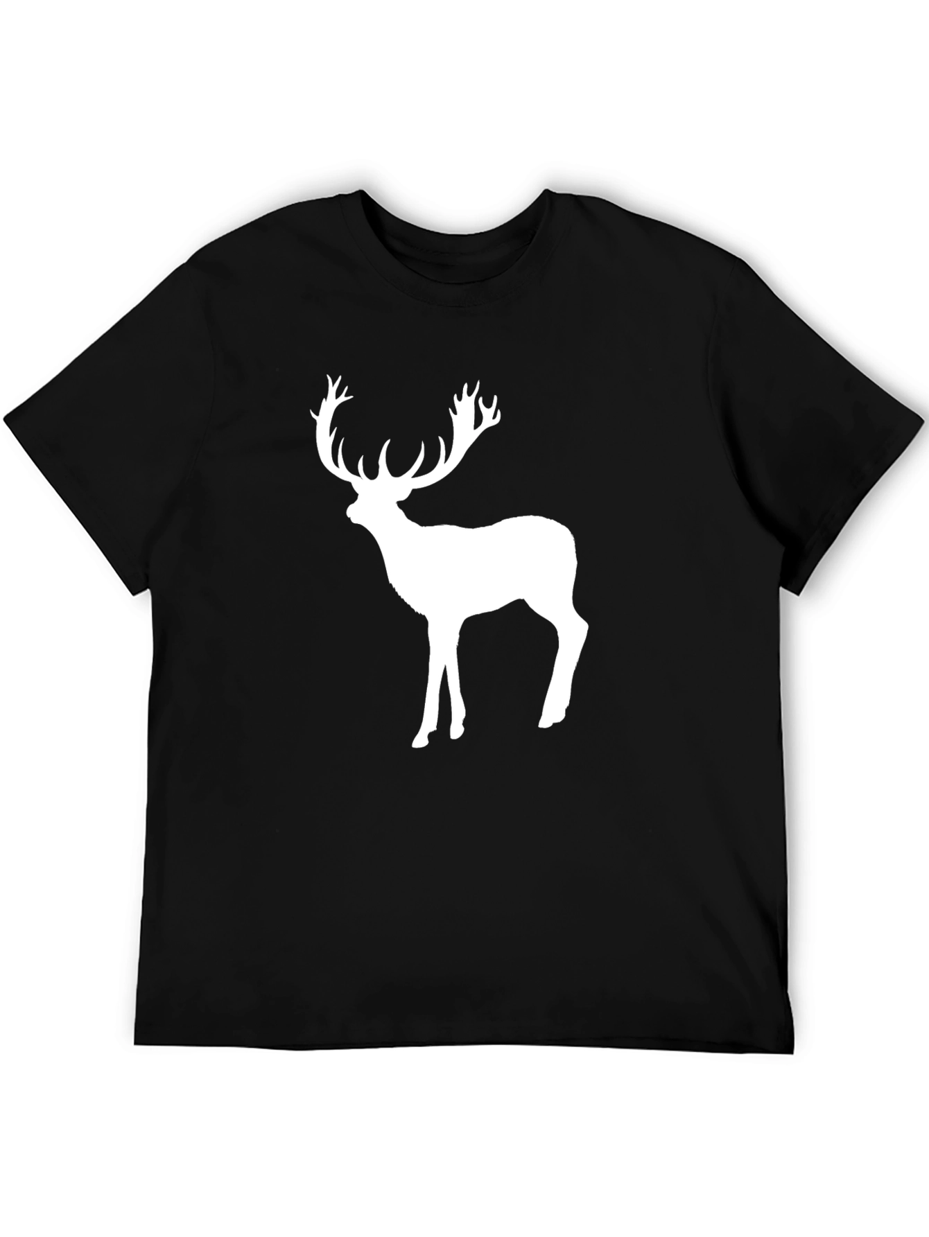 Mens Black T-Shirt with White Deer Graphic
