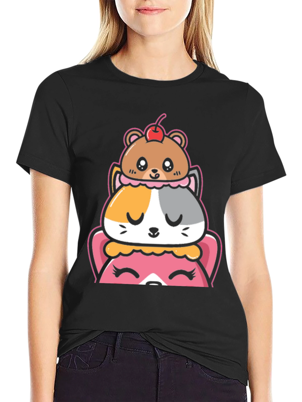 Cute Animal Dessert Stack Graphic Tee