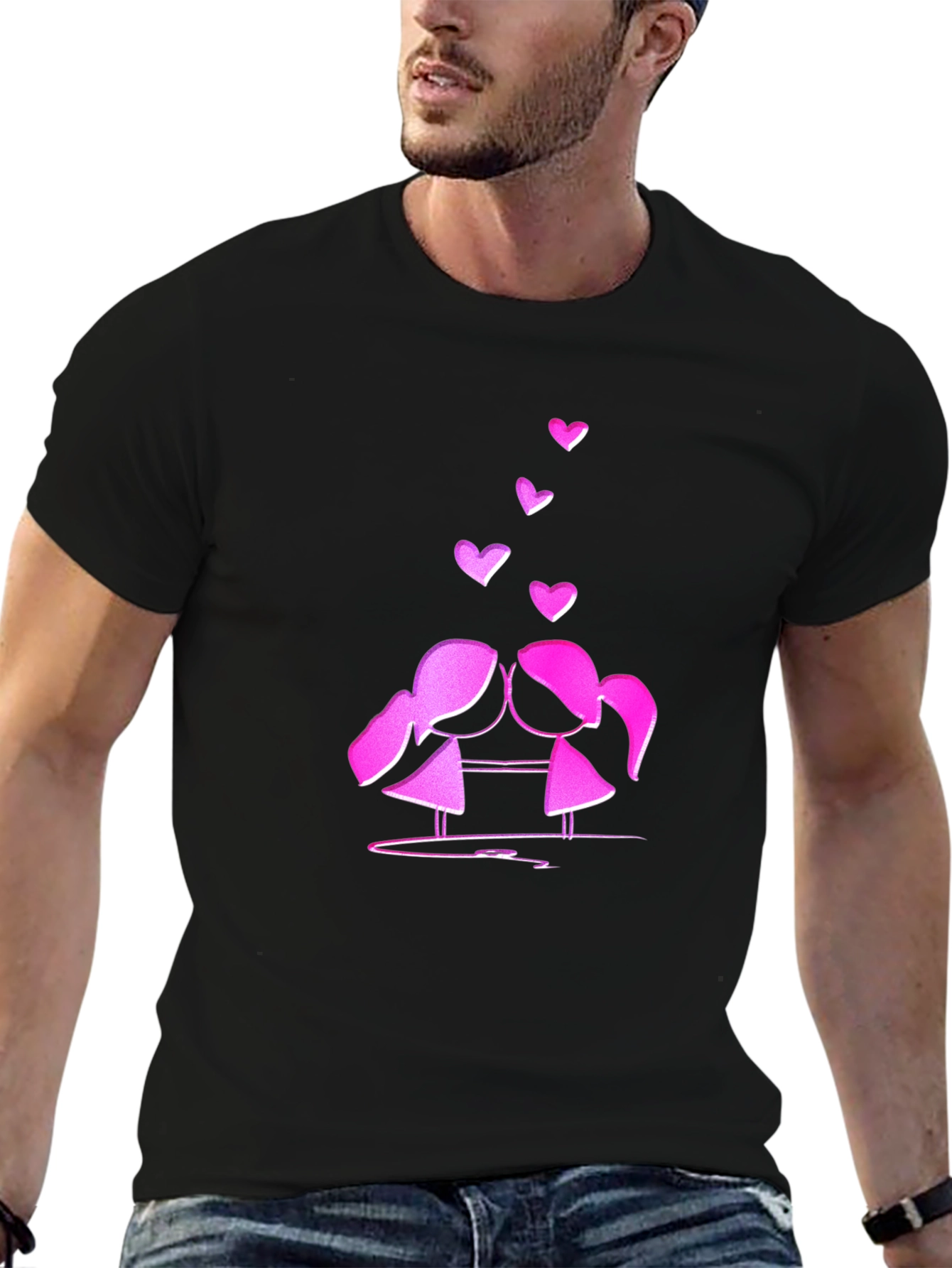 Cute Love T-Shirt - Kissing Girls & Hearts