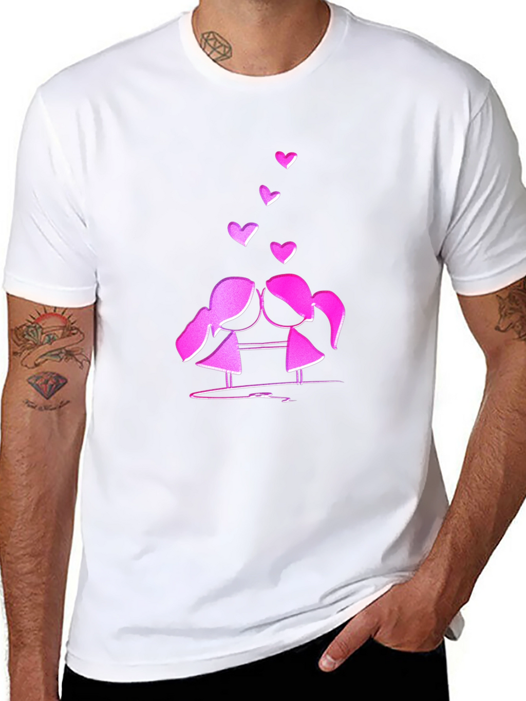 Cute Love T-Shirt - Kissing Girls & Hearts