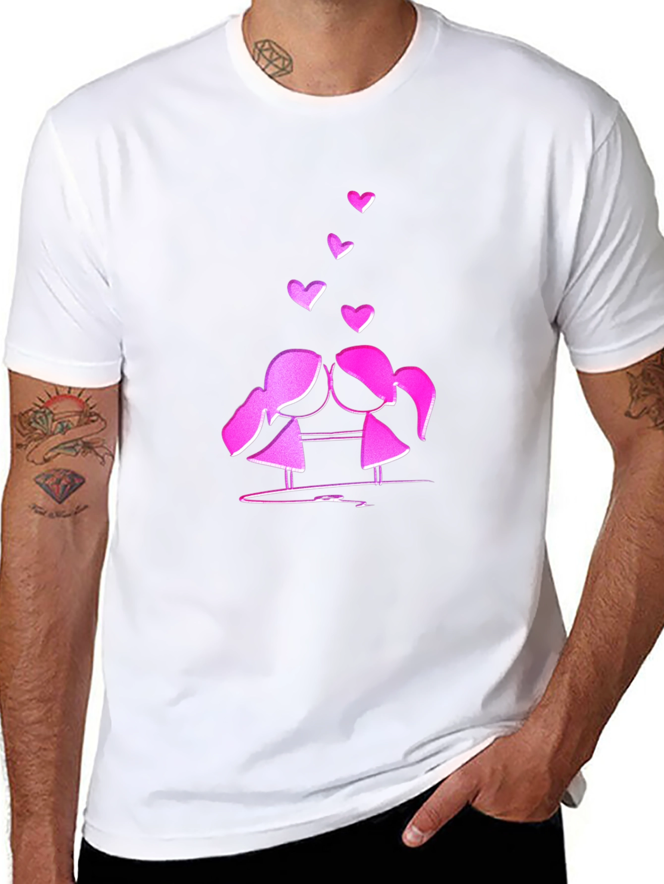 Cute Love T-Shirt - Kissing Girls & Hearts