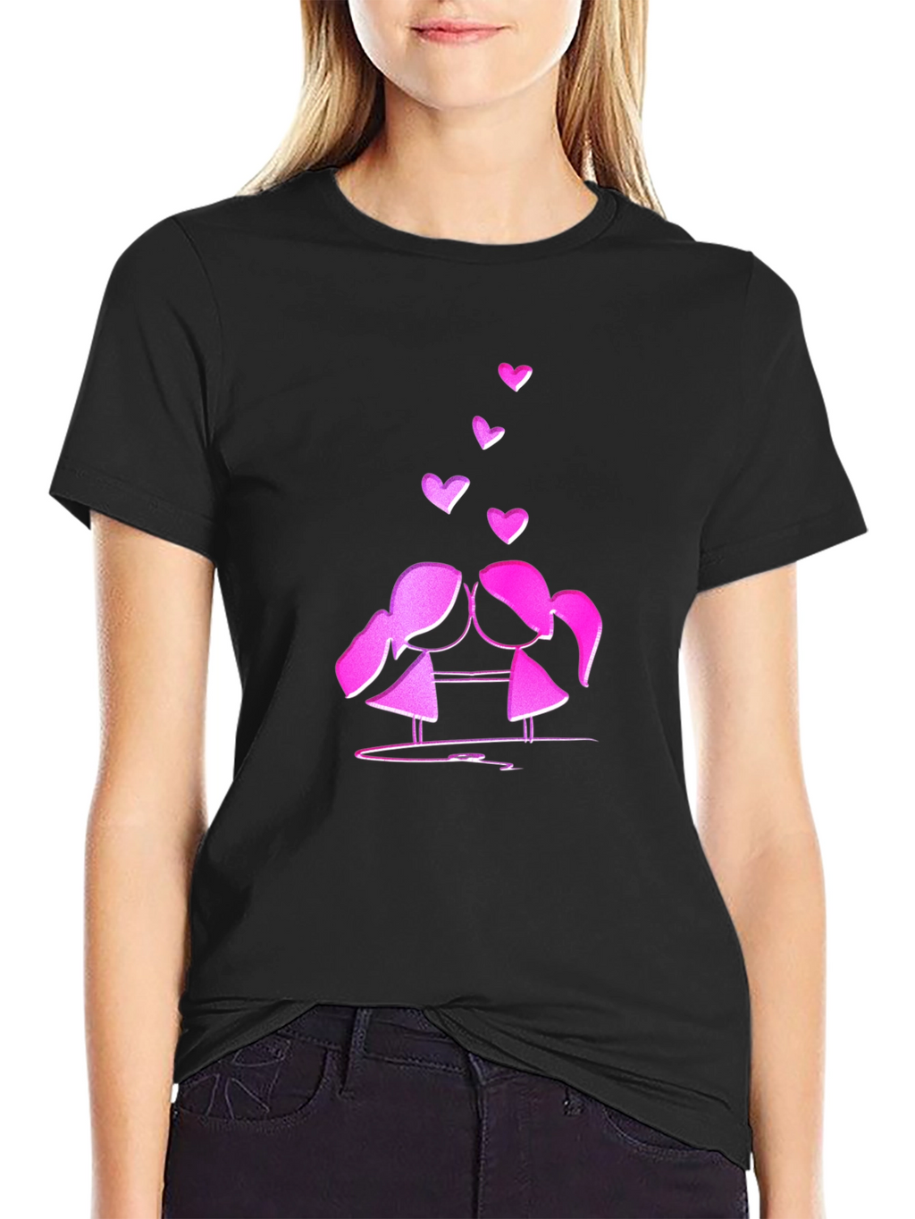 Cute Love T-Shirt - Kissing Girls & Hearts