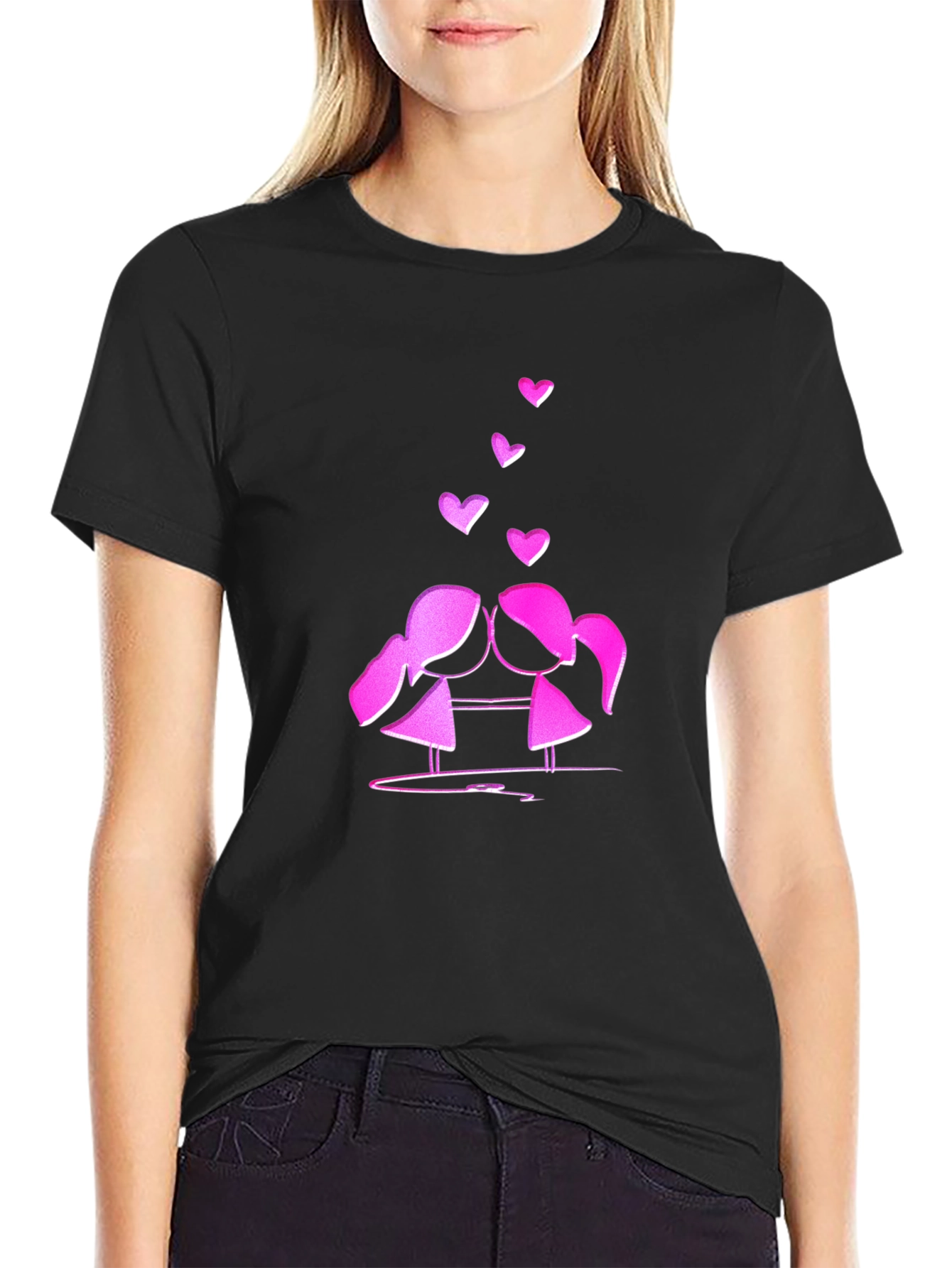 Cute Love T-Shirt - Kissing Girls & Hearts