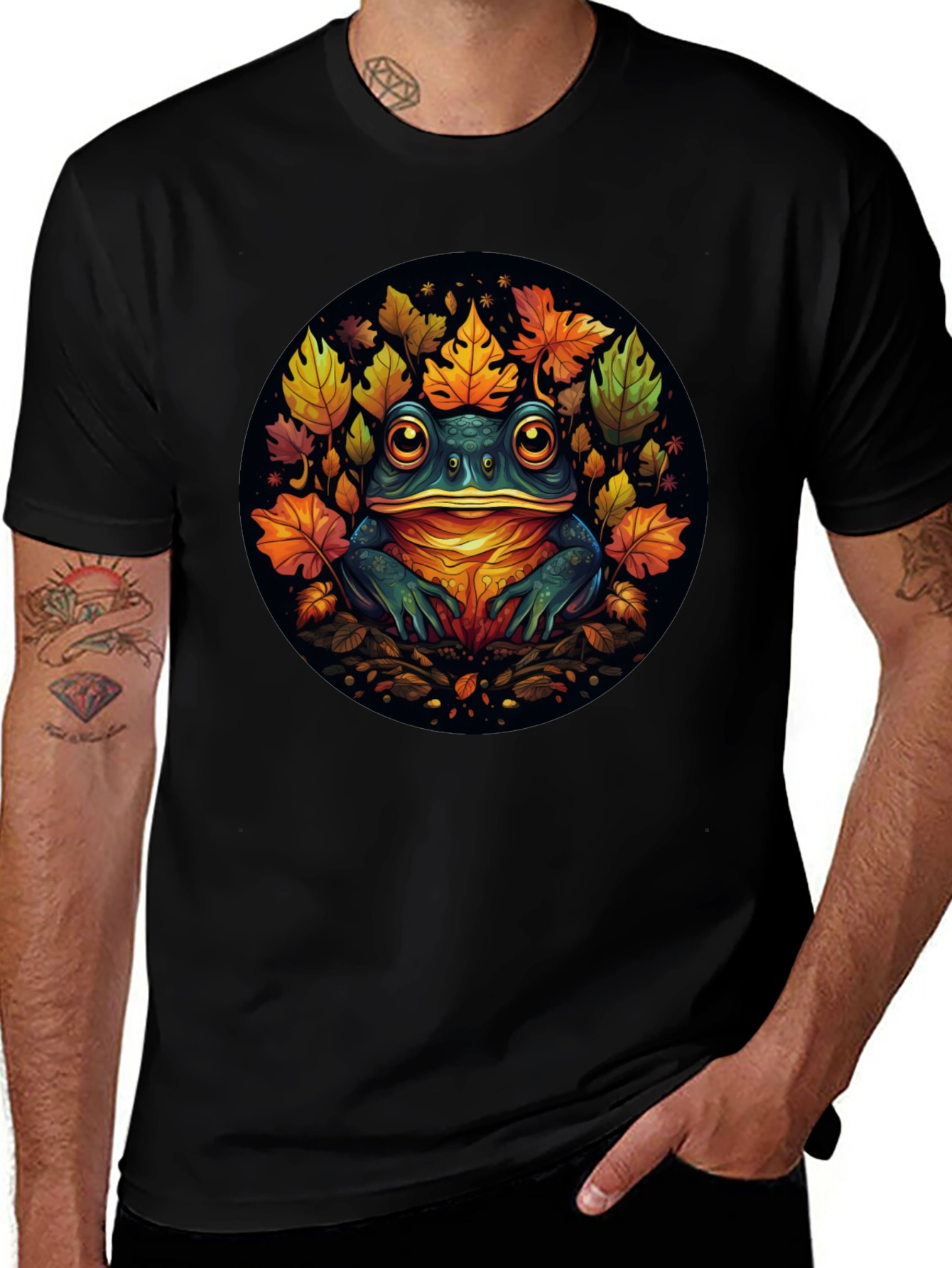 Frog & Leaves Graphic Tee - Unique Nature Design