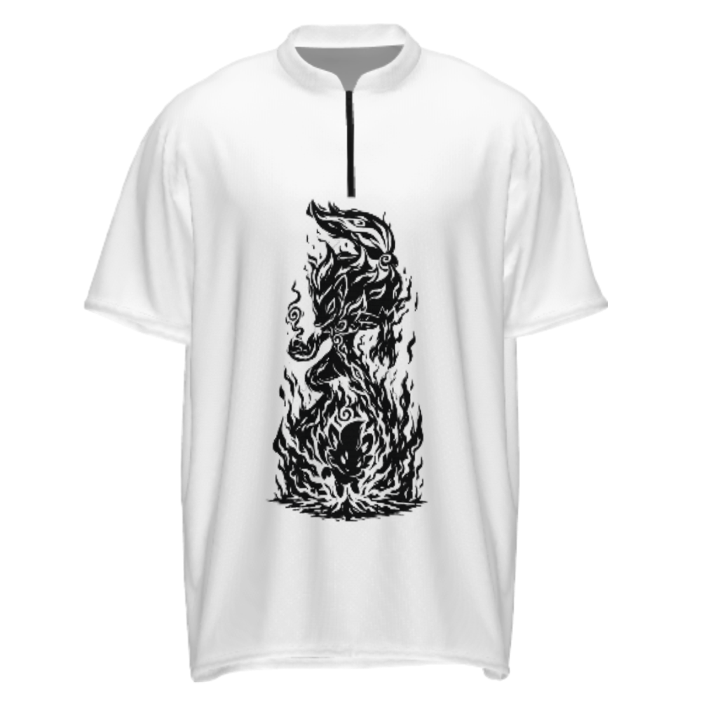 Mystic Flame Spirit Graphic Quarter Zip Shirt – Dark Fantasy Anime Inspired Casual Streetwear Tee(z777)