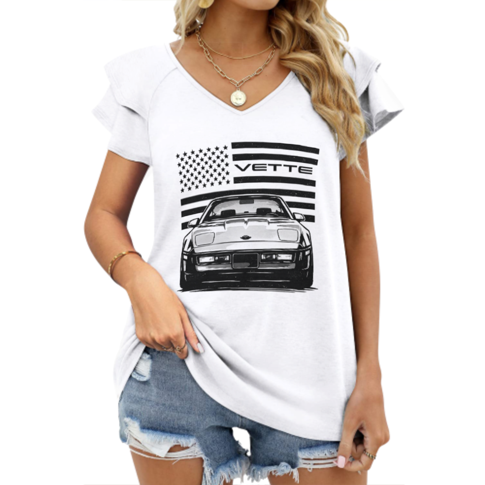 Vintage Corvette Vette American Flag Muscle Car Graphic Tee(z802)