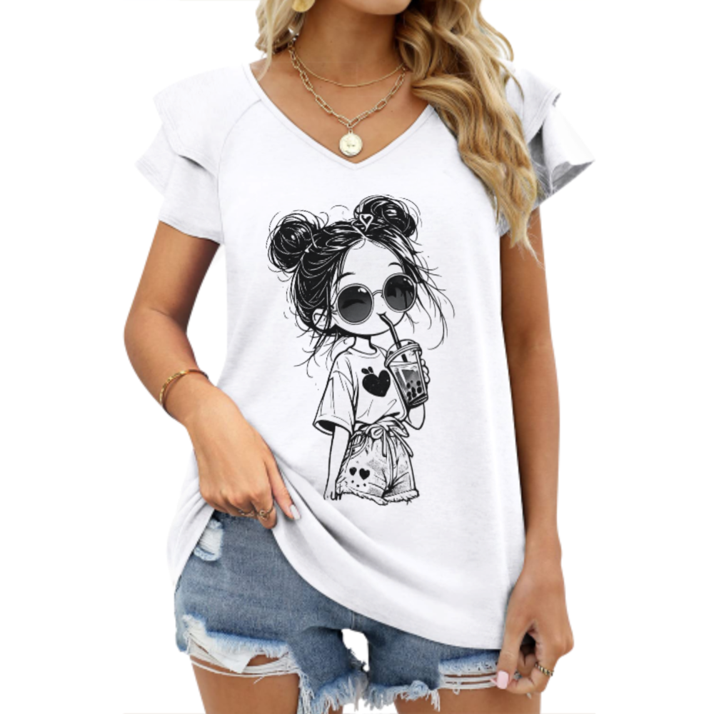 Cute Bubble Tea Girl Graphic Tee – Trendy Kawaii Aesthetic Shirt for Women(z801)