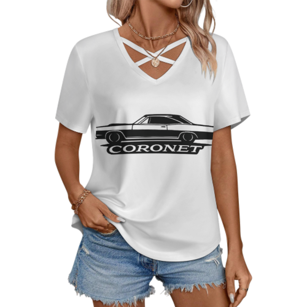 Vintage Coronet Muscle Car Graphic V-Neck Tee – Classic American Car Lover Casual Shirt(z781)