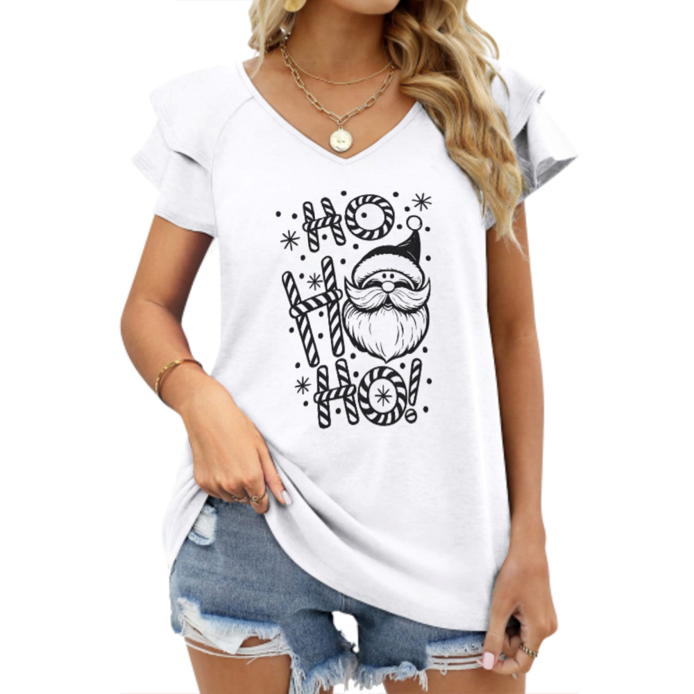Ho Ho Ho Santa Christmas Graphic Tee – Cute Holiday Candy Cane Shirt for Women(z806)