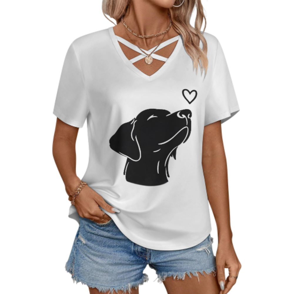 Minimalist Dog Lover Graphic Tee – Cute Puppy Outline Heart Shirt for Women(z785)