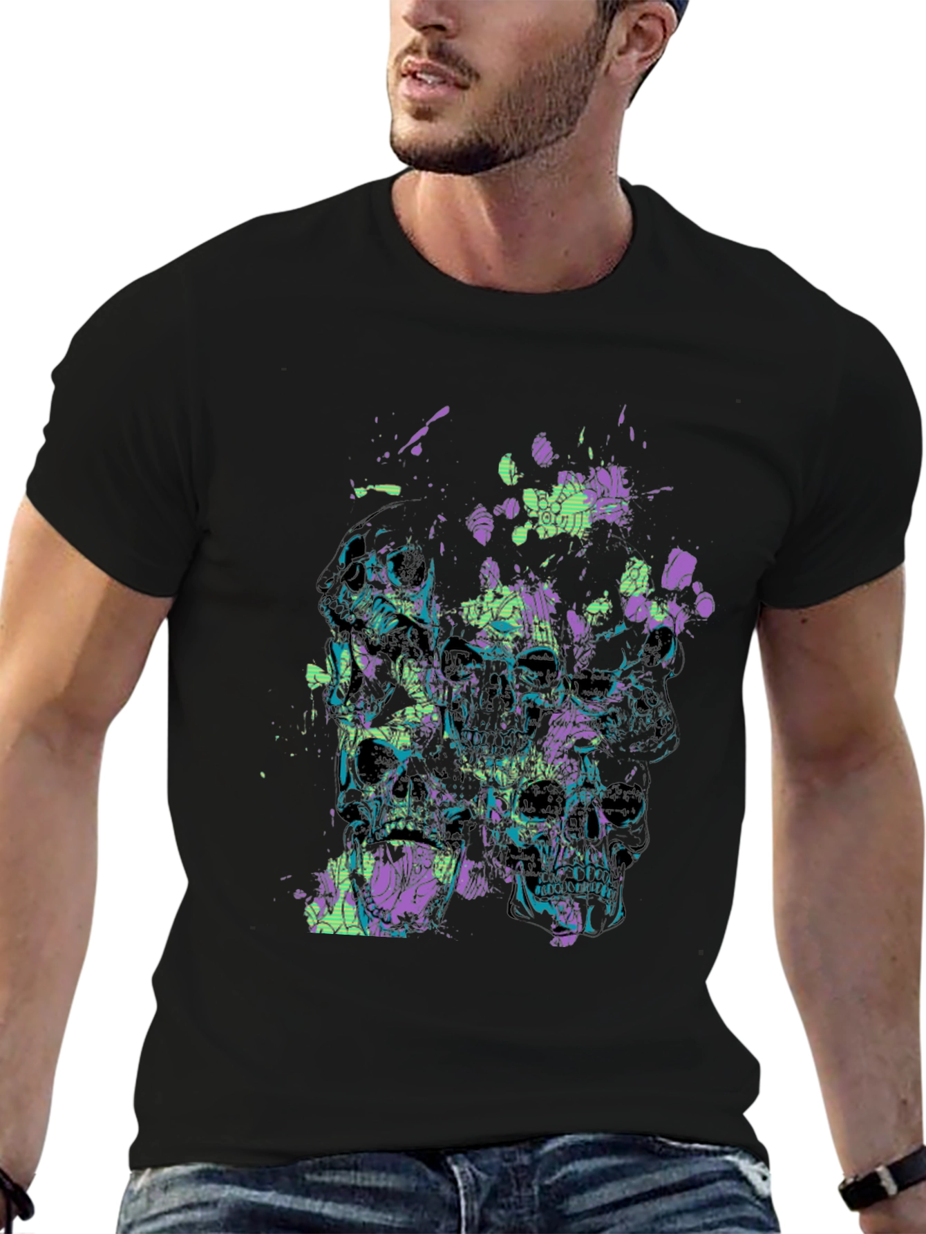 Skull Graphic Print Mens Black T-Shirt