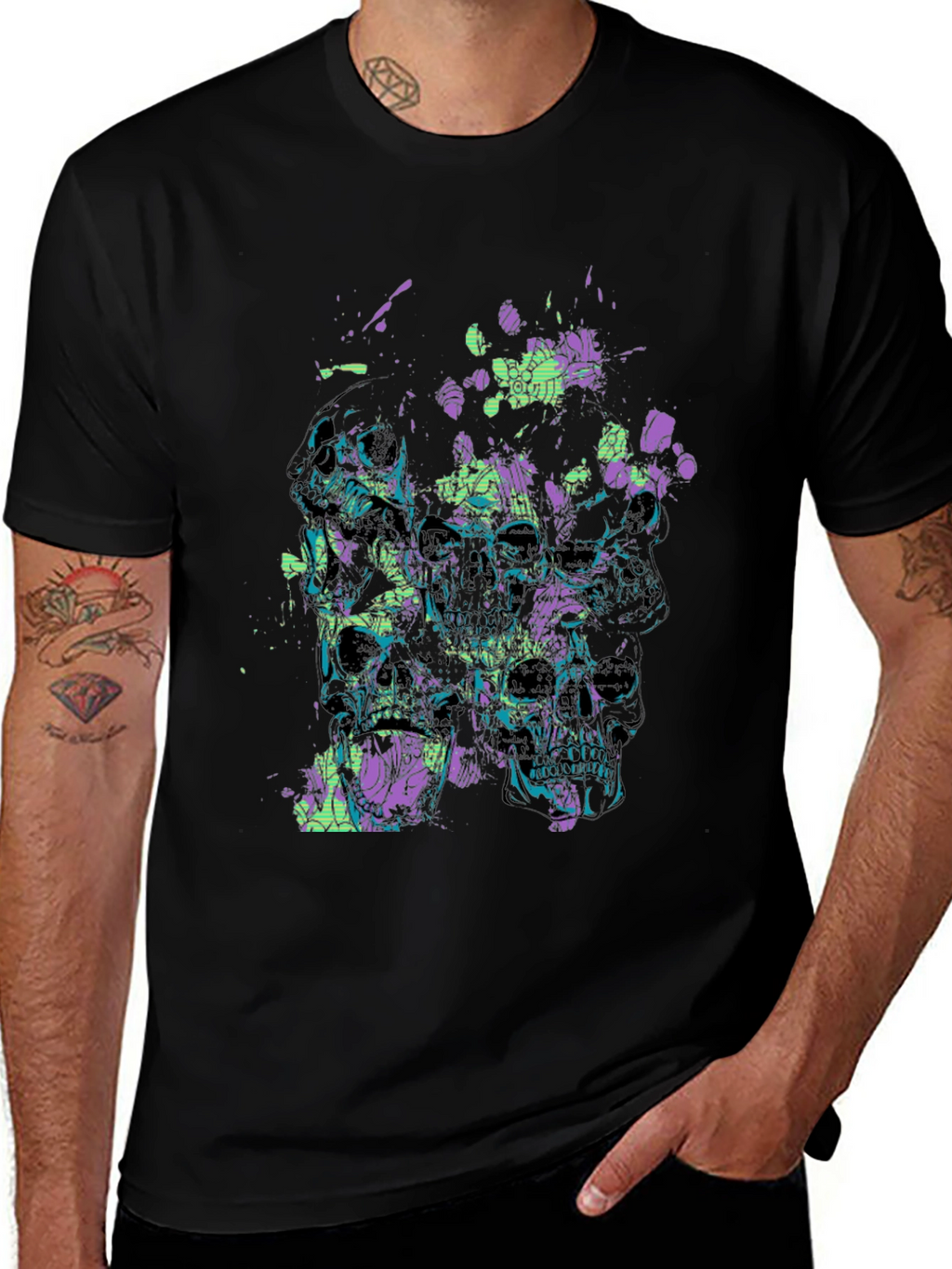 Skull Graphic Print Mens Black T-Shirt