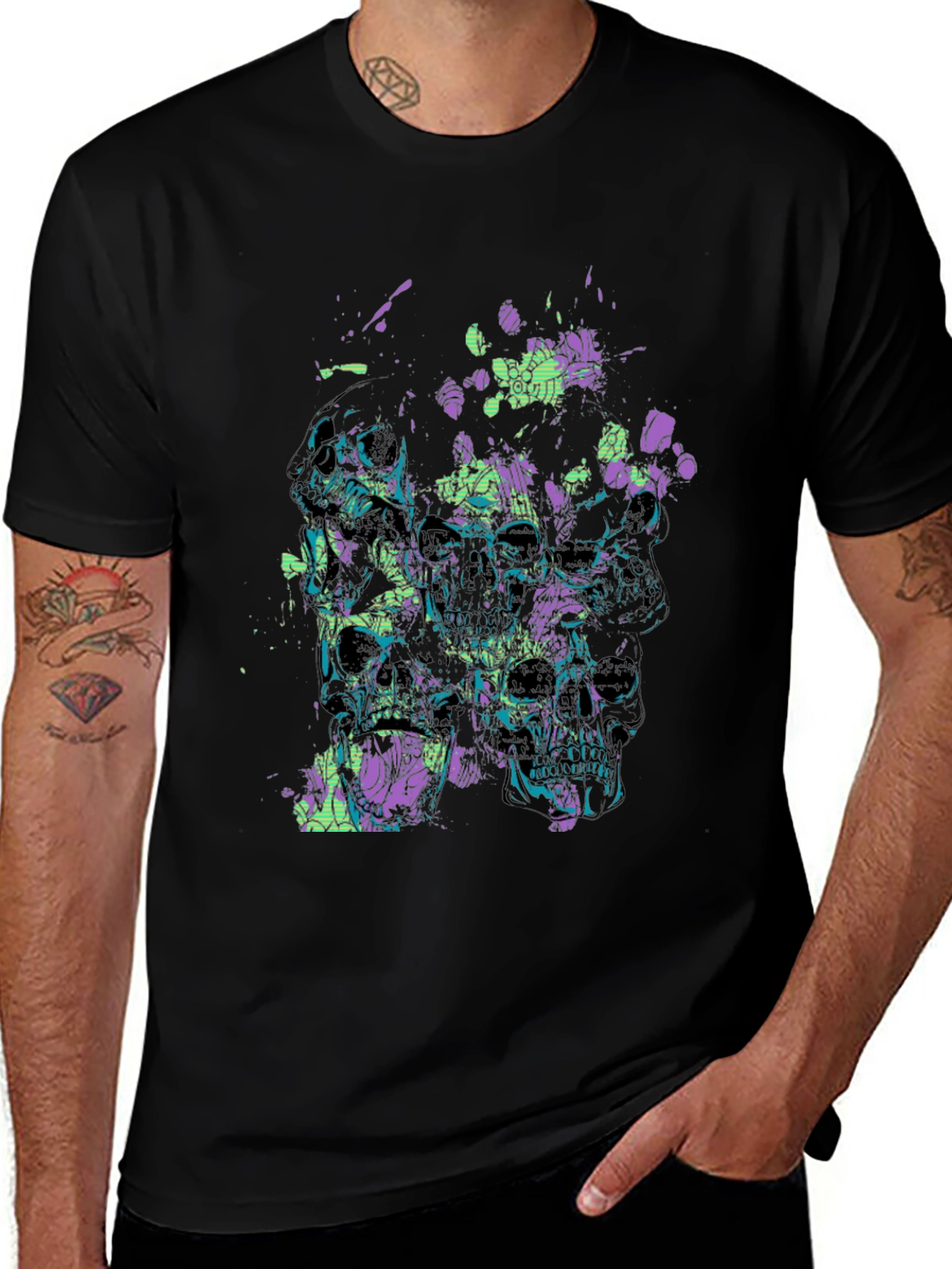 Skull Graphic Print Mens Black T-Shirt