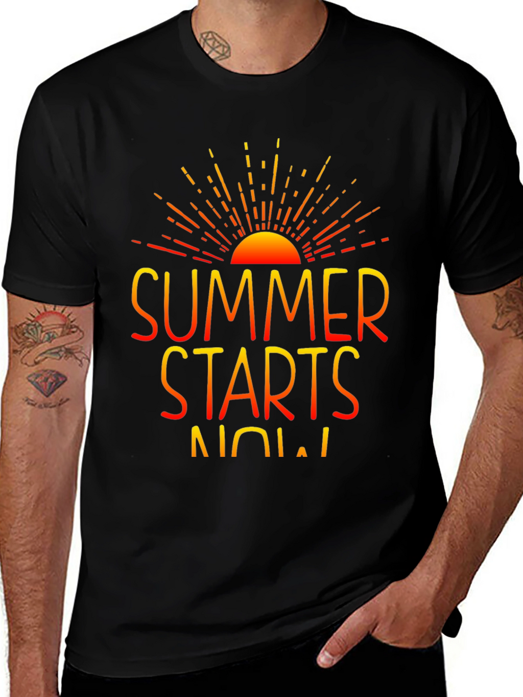 Summer Starts Now Graphic Print Black T-Shirt