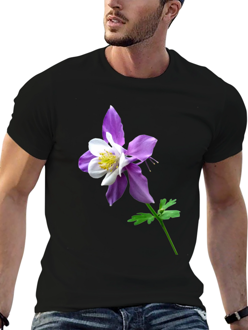 Columbine Flower Graphic Tee - Casual Comfort