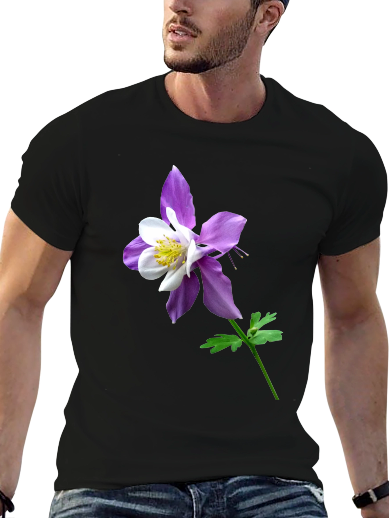 Columbine Flower Graphic Tee - Casual Comfort