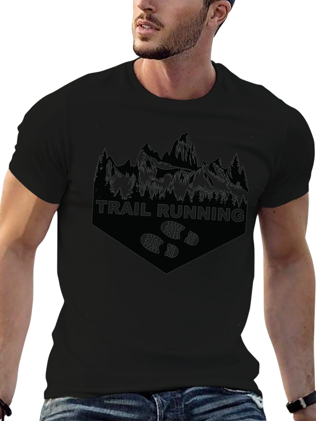 Trail Running Black T-Shirt | Mountain Graphic Tee